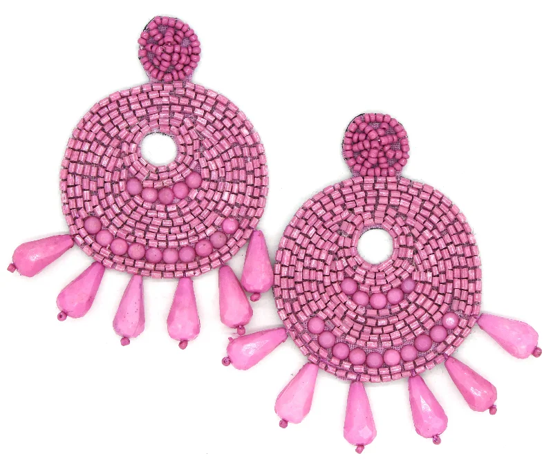 Ingrid Beaded Statement Earrings- Pink