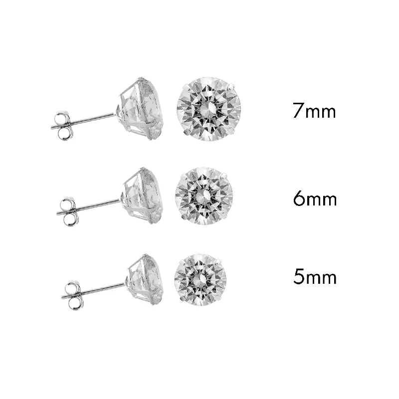 Sterling Rhodium Plated 925 Sterling Silver Moissanite Stone Round Push Back Earring - MGME00008