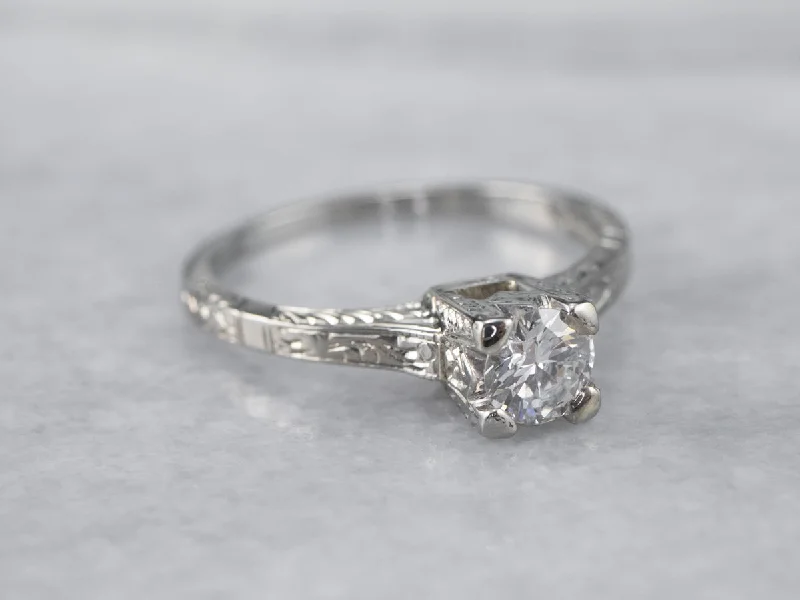 affordable engagement rings -Antique Transition Cut Diamond Solitaire Engagement Ring