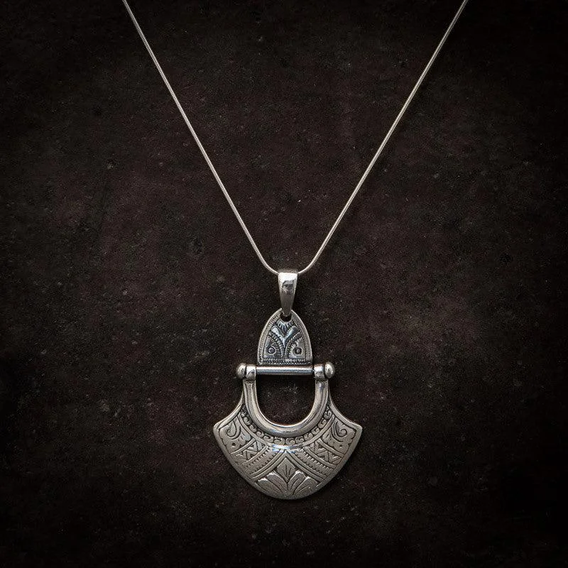 modern necklaces for women -Silver Engraved Tuareg Hinged Pendant Necklace