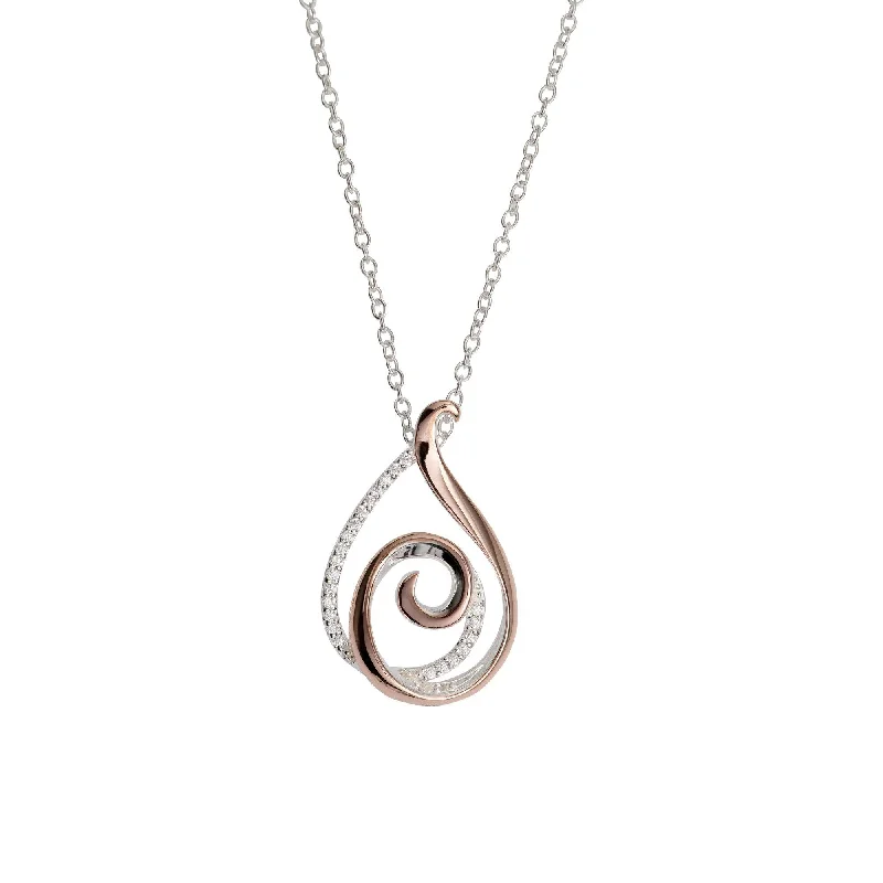 personalized necklaces for women -Unique & Co Cubic Zirconia and 18ct Rose Gold Teardrop Swirl Pendant