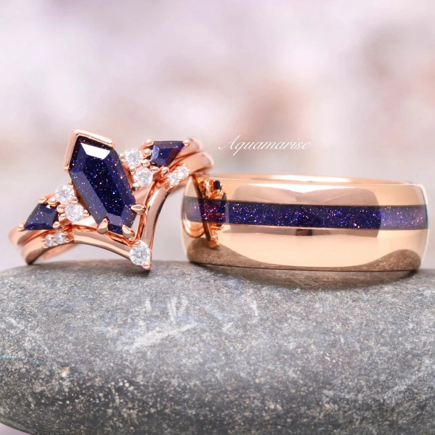 Galaxy Sandstone Starry Night Couples Ring