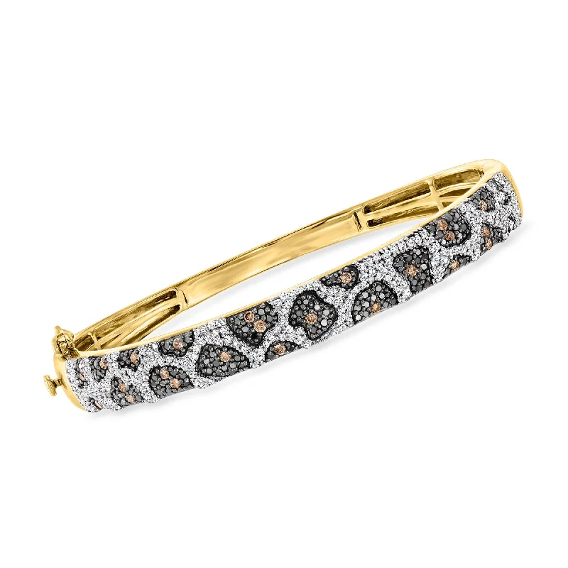 Ross-Simons Black, White and Brown Diamond Leopard Bangle Bracelet in 18kt Gold Over Sterling