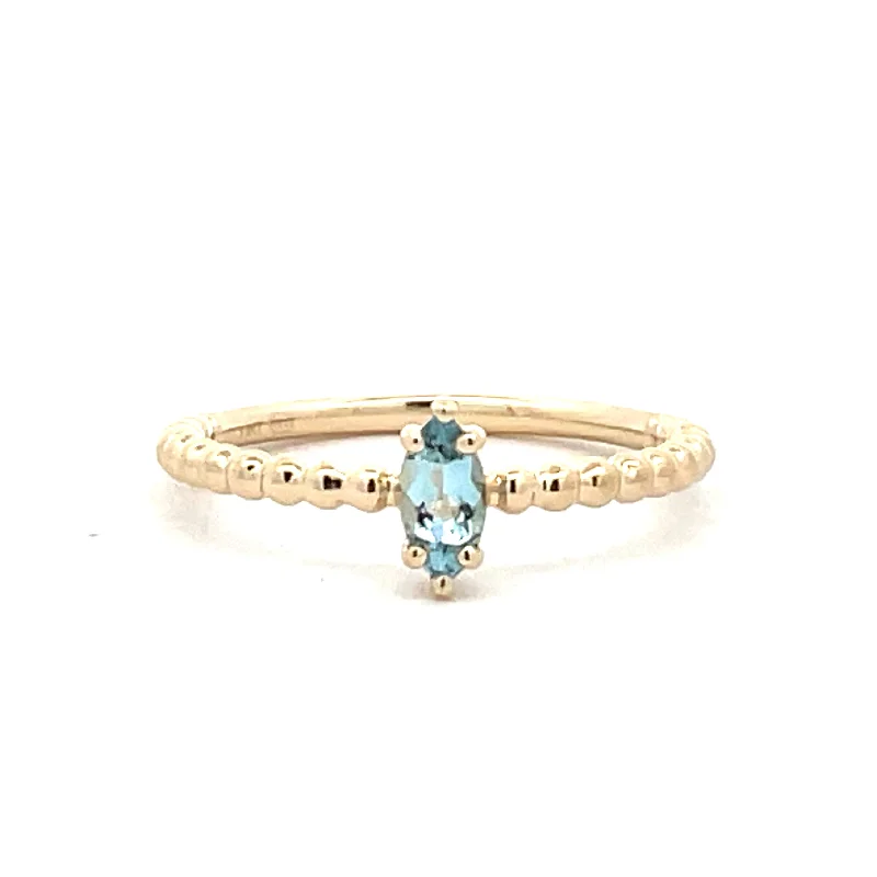 14 Karat Yellow Gold Beaded Solitaire Ring