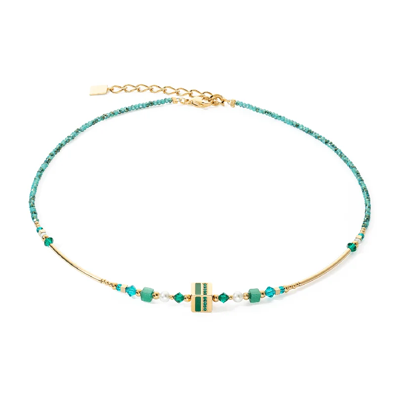 delicate crystal necklaces for women -Coeur De Lion Square Stripes Gold and Green Necklace