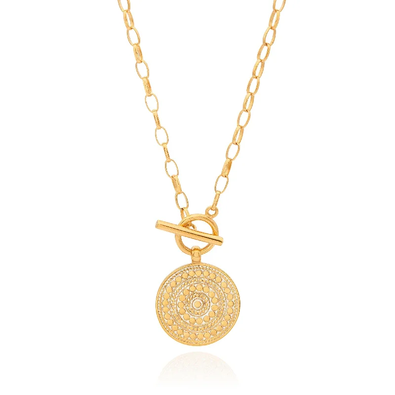 bohemian necklaces for women -Anna Beck Gold Contrast Dotted Circle Toggle Necklace