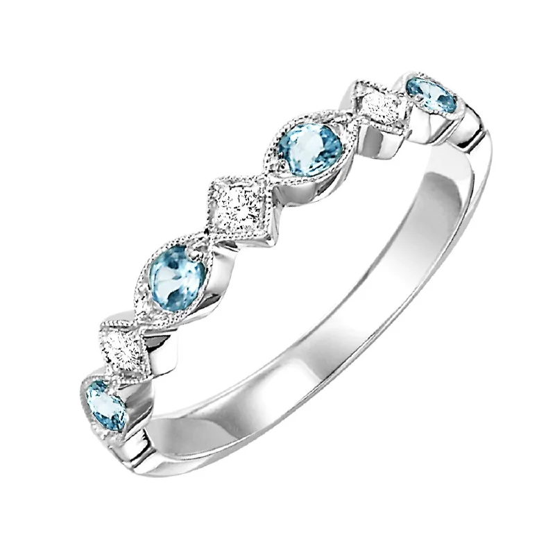 10K White Gold Aquamarine & Diamond Band