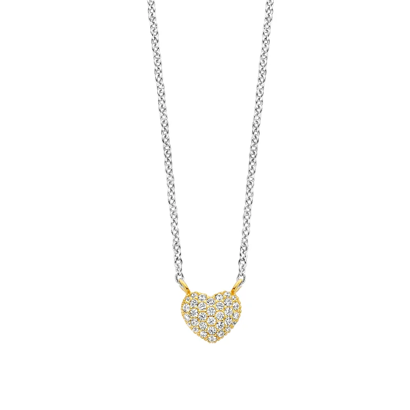 contemporary necklaces for women -Ti Sento Gold Cubic Zirconia Heart Necklace