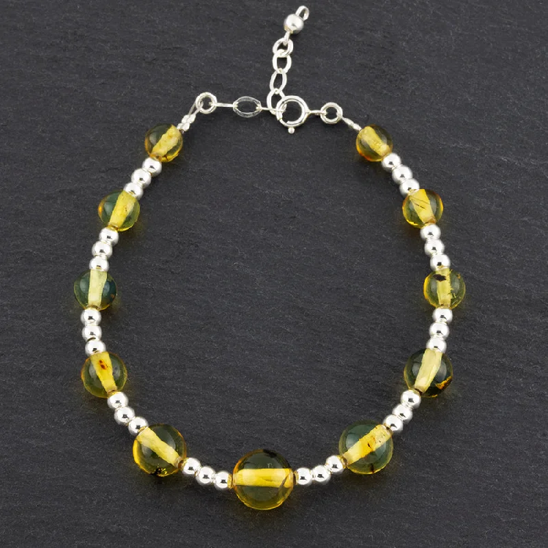 Sterling Silver and Amber Bead Bracelet