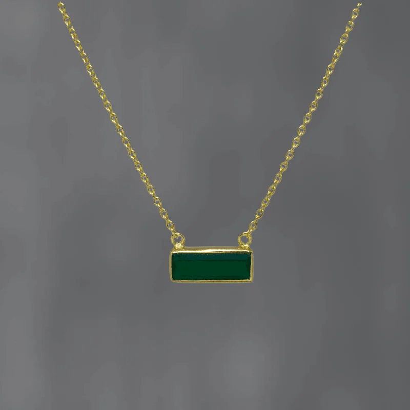 gold necklaces for women -Gold Rectangular Green Onyx Necklace