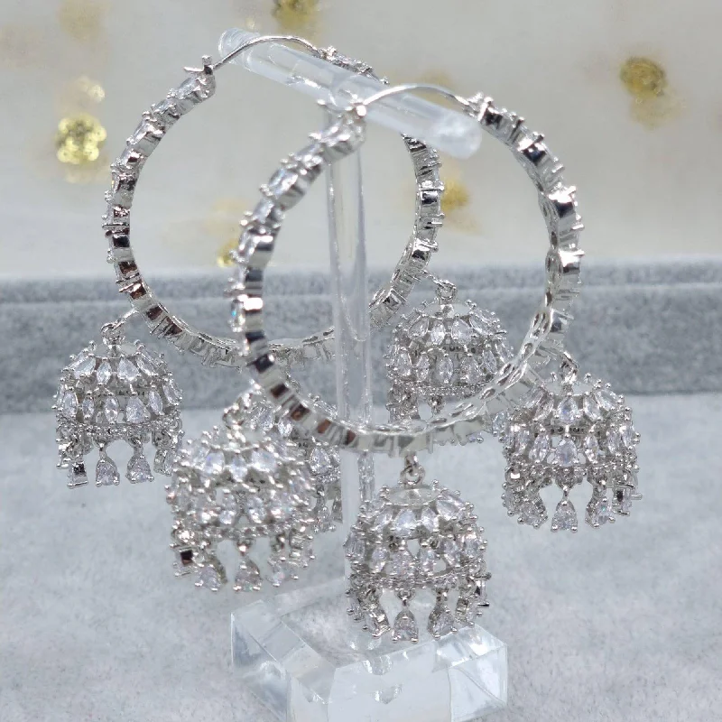 KANVAL Hoop triple drop AD Jhumki Earrings Silver