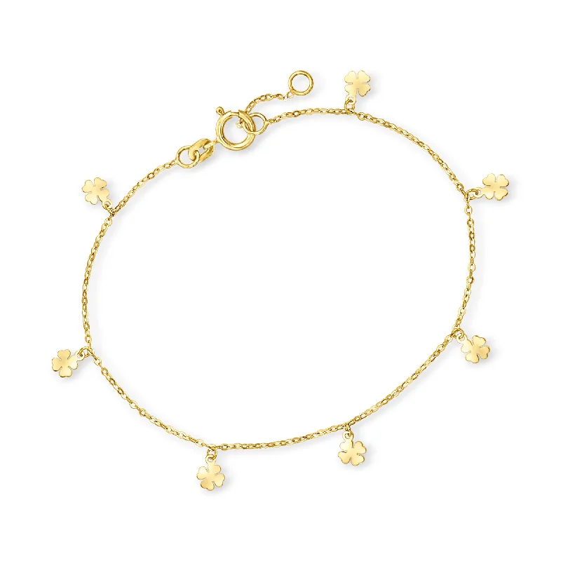 RS Pure by Ross-Simons Italian 14kt Yellow Gold Clover Station Bracelet