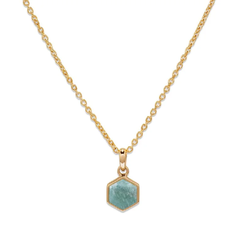 bridal necklaces for women -Unique & Co Gold & Amazonite  Hexagon Pendant