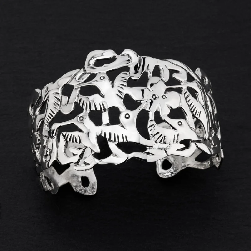 Large Sterling Silver Hummingbird Cuff Bracelet