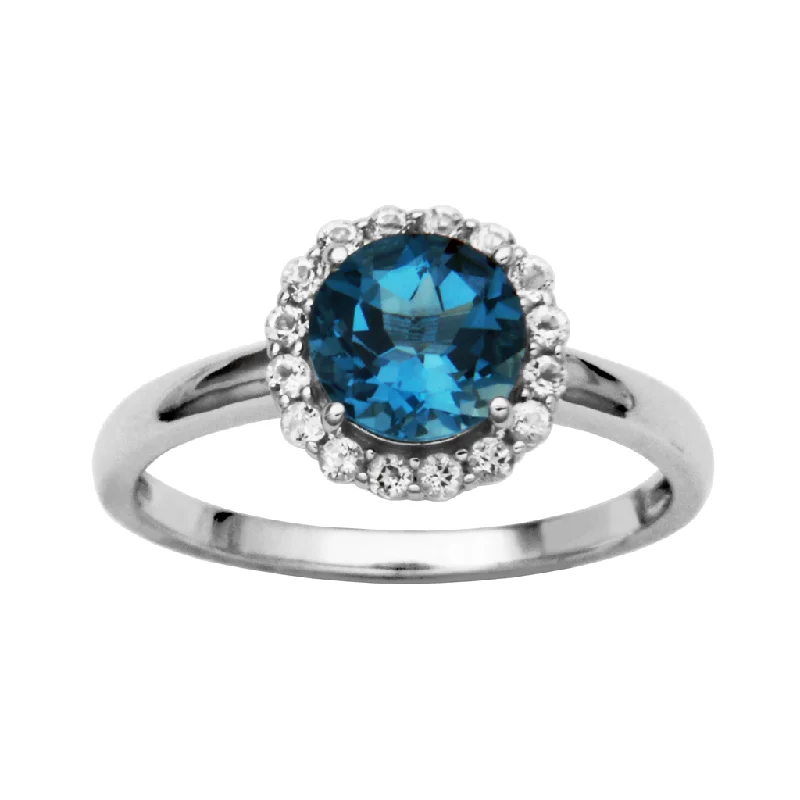 Sterling Silver London Blue Topaz & White Topaz Halo Ring by Samuel B.