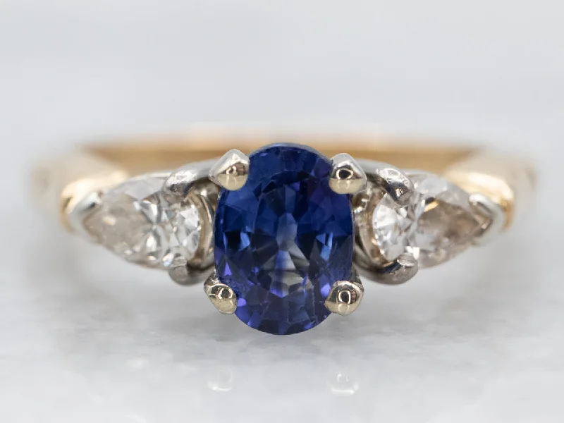 affordable diamond engagement rings -Two Tone Sapphire Engagement Ring with Pear Cut Diamond Accents