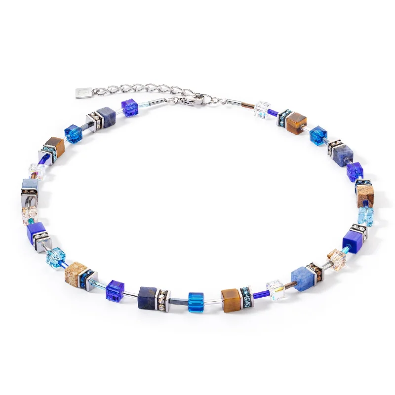 double chain necklaces for women -Coeur De Lion GeoCUBE® Iconic Precious Blue Brown Necklace