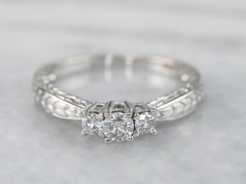 simple engagement rings for women -Wheat Pattern Diamond Engagement Ring