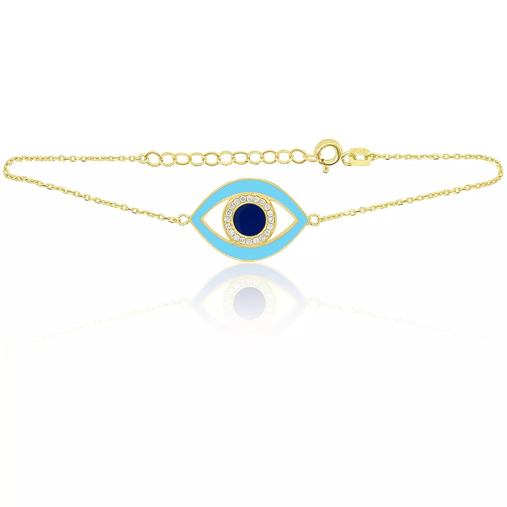 Meira T Baby Blue  Enamel Gold Evil Eye Bracelet