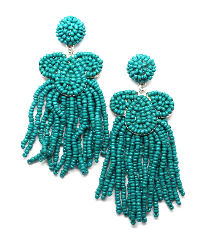 Desiree Beaded Tassel Earrings- Teal