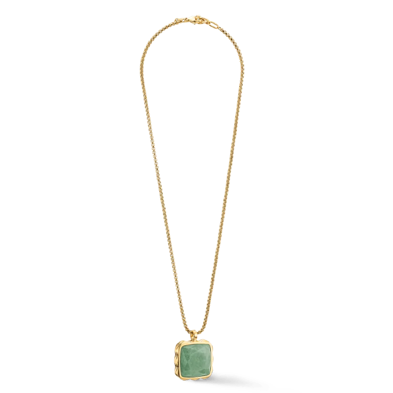 personalized engraving necklaces for women -Coeur De Lion Gold Green Aventurine Square Spikes Necklace