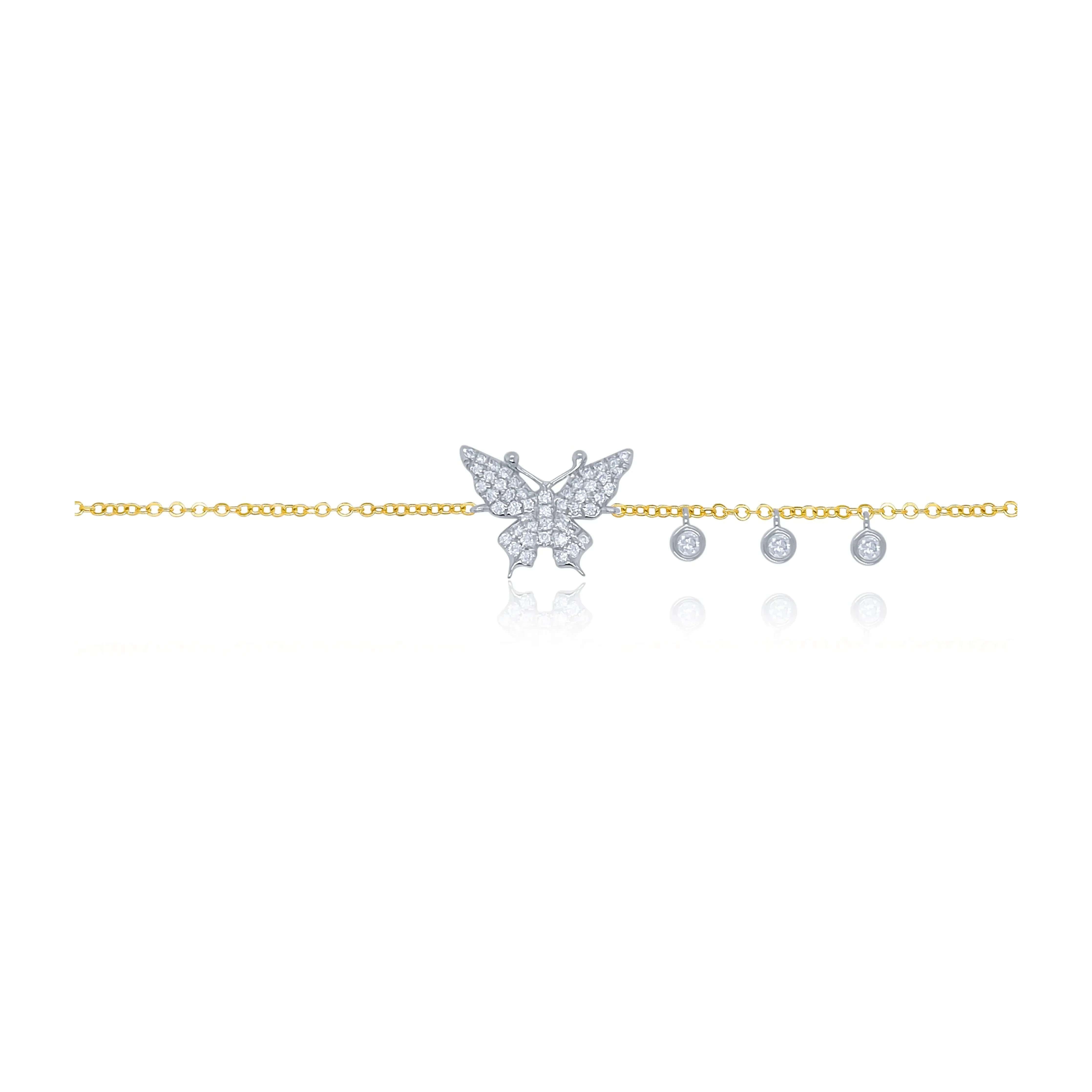 Meira T Yellow  Gold Diamond Butterfly Bracelet with Off Centered Bezel Charms