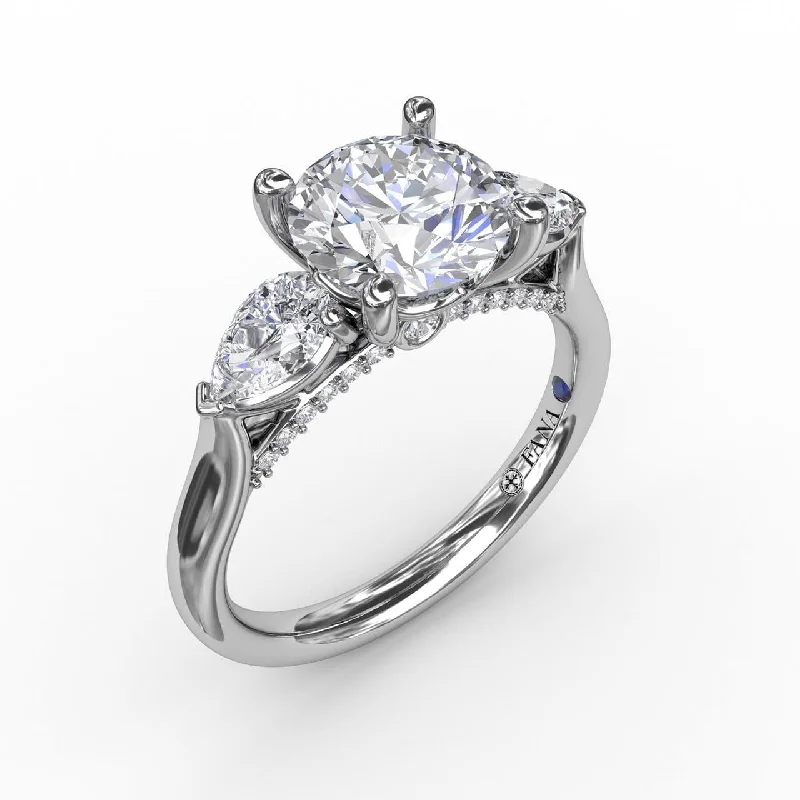 stackable engagement rings -Classic Three-Stone Engagement Ring With Pear-Shape Side Diamonds