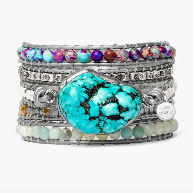 Women's Healing Turquoise Protection Wrap Bracelet In Silver