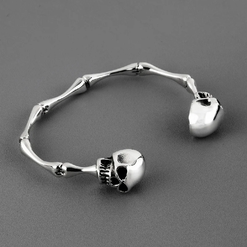 Sterling Silver Skull Ends Cuff Bracelet