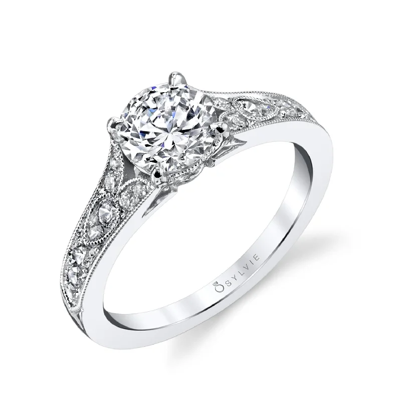 timeless engagement rings for women -Sylvie Collection 14K Round Engagement Ring Setting .30tw