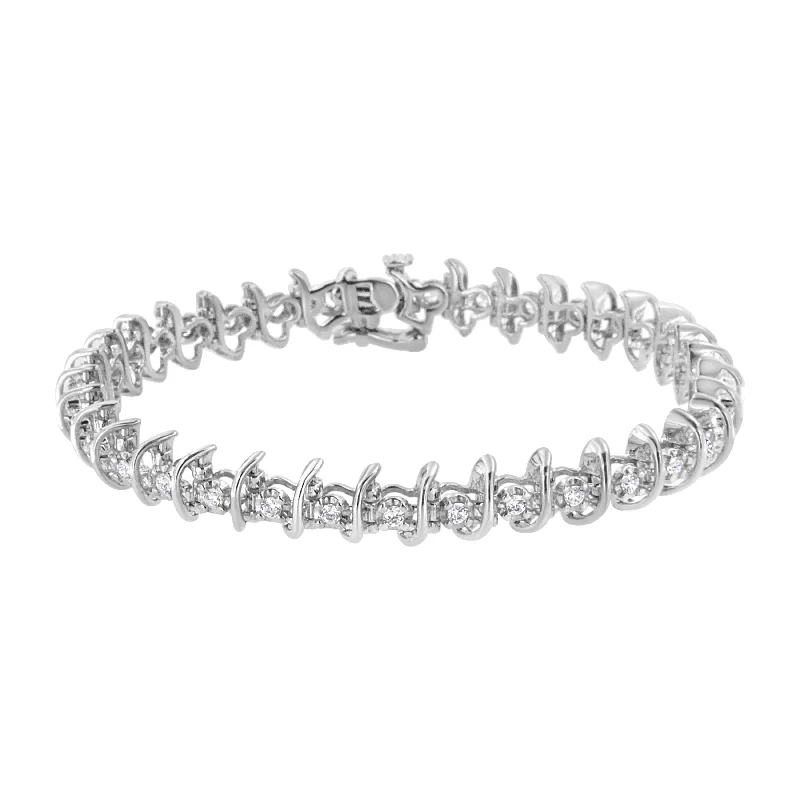 .925 Sterling Silver 1 cttw Prong-Set Diamond Link Bracelet