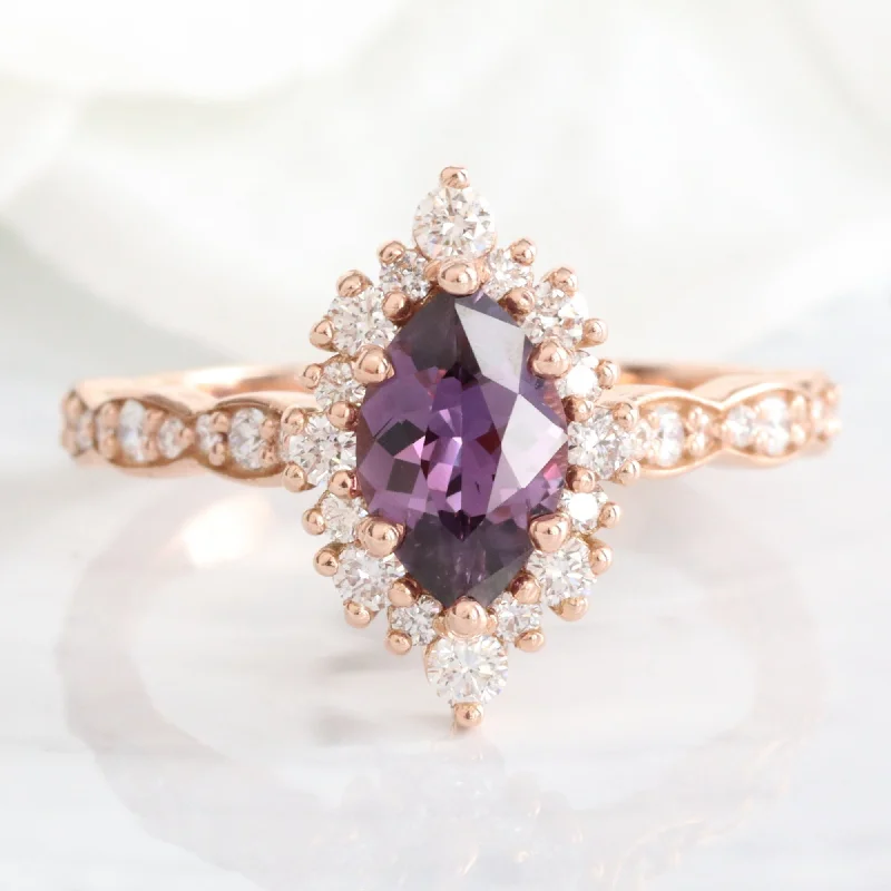 1.67 Ct. Marquise Purple Sapphire Ring in 14k Rose Gold Tiara Halo Diamond Size 6.75