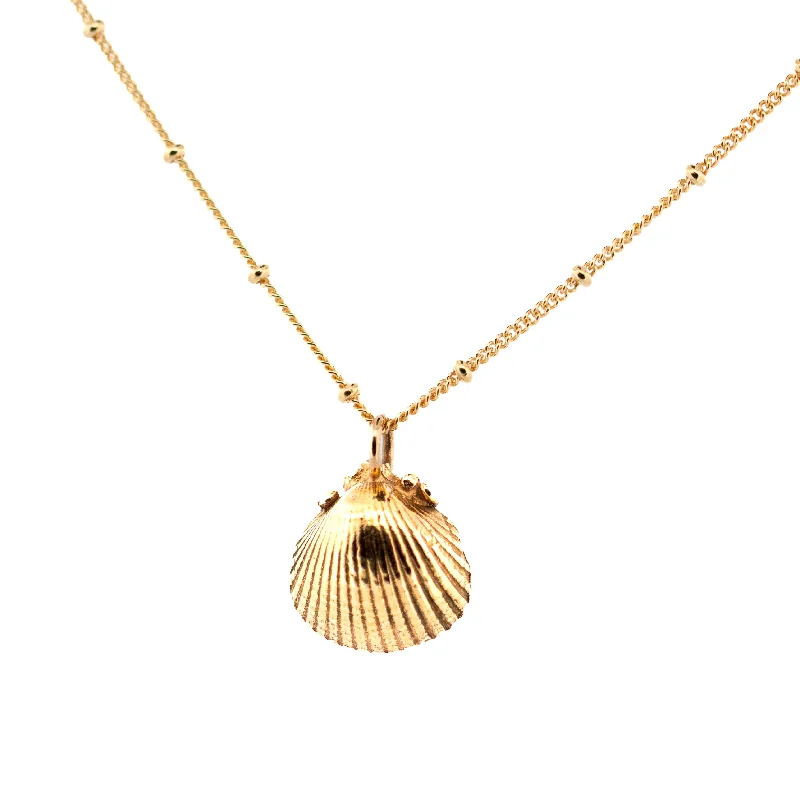 geometric necklaces for women -Dainty London 9ct Gold Seashell Necklace