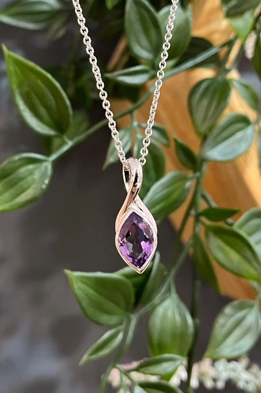 women’s pearl pendants -Unique & Co Sterling Silver Amethyst Pendant Necklace