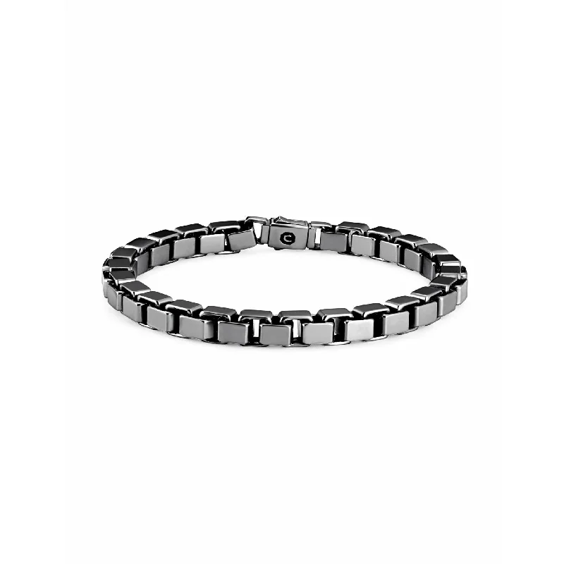 CRISLU Mens Matte Box Chain Bracelet Finished  In Black Rhodium