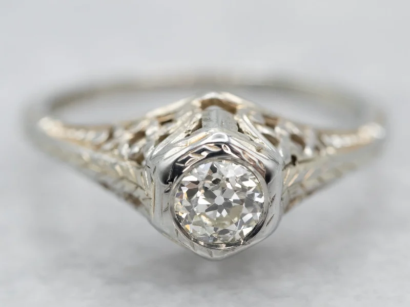 alternative gemstone engagement rings -Art Deco Old Mine Cut Diamond Engagement Ring