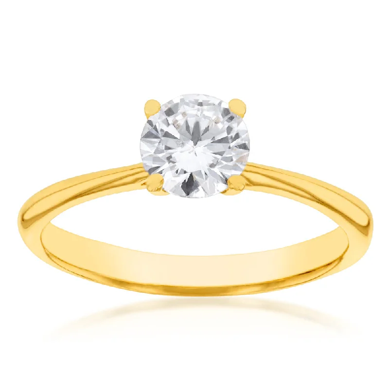 custom engagement rings for women -Luminesce Lab Grown 1 Carat Solitaire 4 Claw Engagement Ring in 14ct Yellow Gold