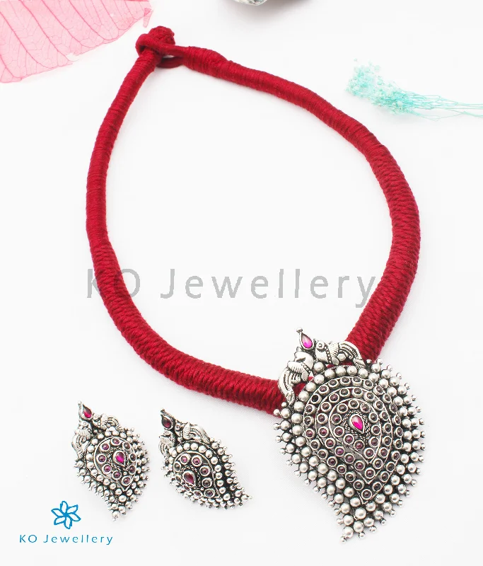 heart-shaped necklaces for women -The Prashanti Silver Paisley Necklace (Red)