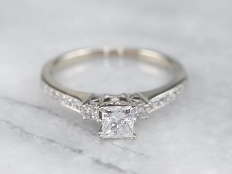 women’s stackable engagement rings -Modern White Gold Princess Cut Diamond Engagement Ring