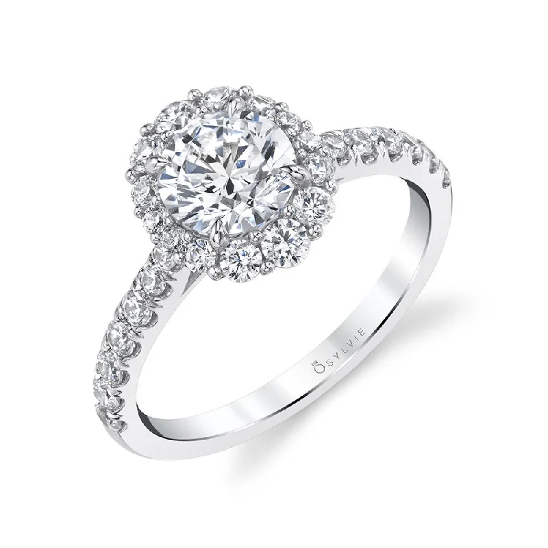 stunning engagement rings for women -Sylvie Collection 14K White Gold Round Halo Engagement Ring Setting