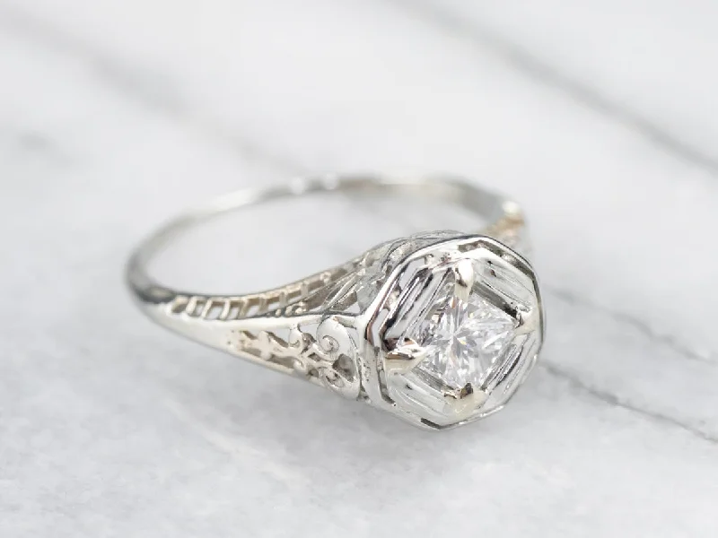 vintage engagement rings for women -Art Deco Princess Cut Diamond Engagement Ring