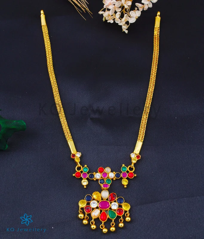 large statement necklaces for women -The Mithuna Silver Navratna Necklace