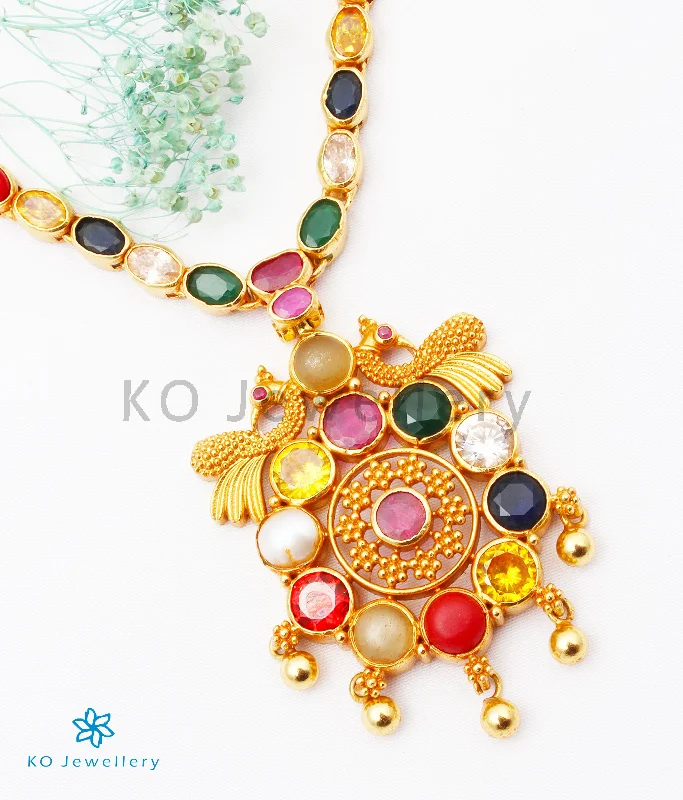 fashion necklaces for women -The Paritosh Silver Peacock Navaratna Necklace