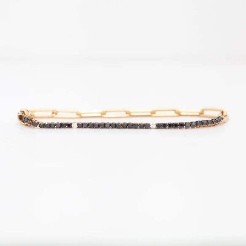 Black and White Diamond & Paperclip Half Tennis Bracelet