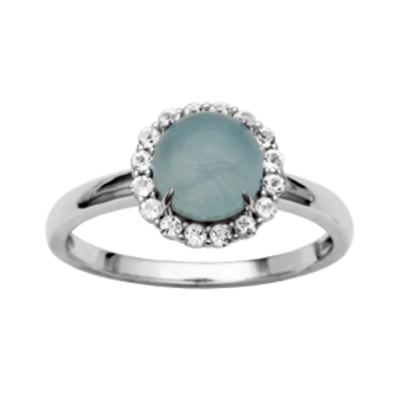 Sterling Silver Milky Aquamarine & White Topaz Halo Ring by Samuel B.