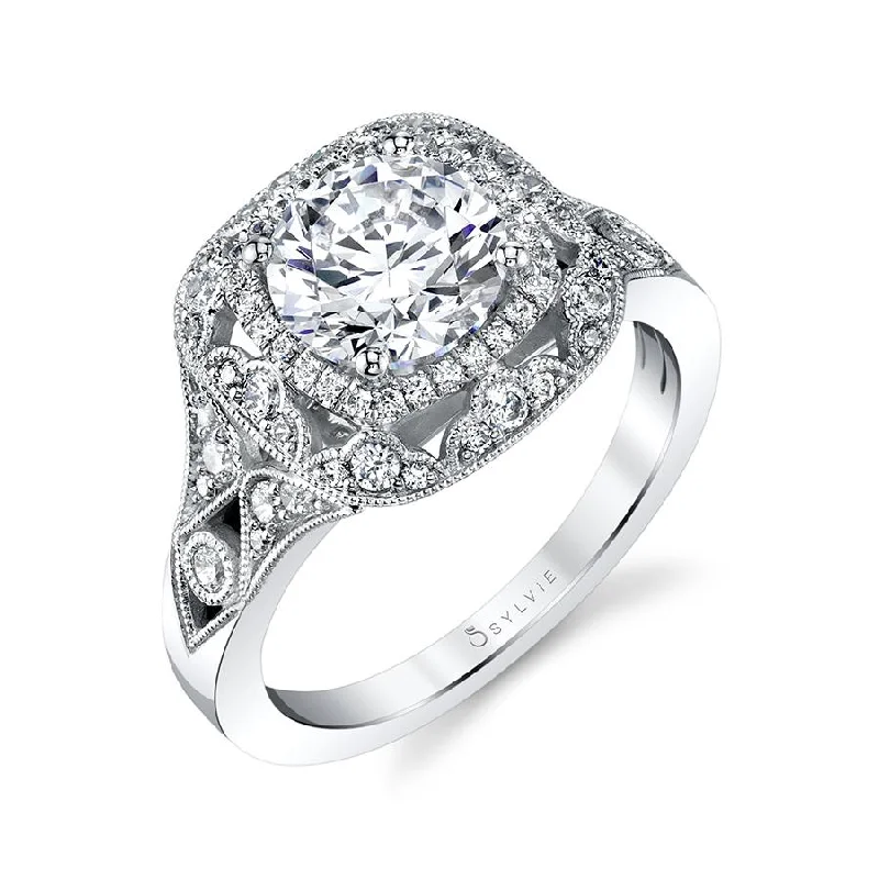 designer engagement rings -Sylvie Collection 14K White Gold Round Engagement Ring Setting