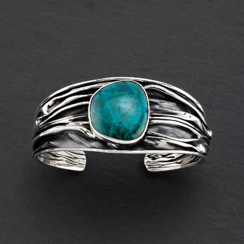 Corrugated Silver and Chrysocolla Cuff Bracelet