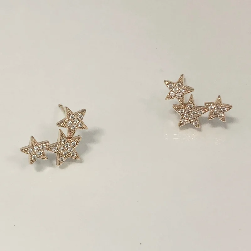 Star Cluster Ear Crawler Stud Earrings- Gold