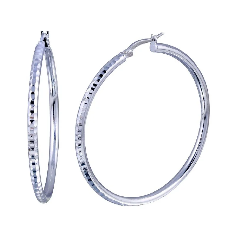 Silver 925 Diamond Cut Hoop Earrings 3mm Wide - HP04-3