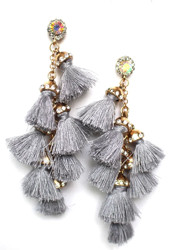 Havana Tassel Duster Earrings- Grey